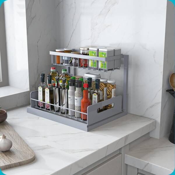 💚2 Tier Under Sink and Cabinet Organizer with Pull Out and Slide Out for Kitchen and Bathroom Storage (2-Pack)