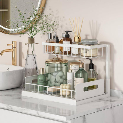 💚2 Tier Under Sink and Cabinet Organizer with Pull Out and Slide Out for Kitchen and Bathroom Storage (2-Pack)