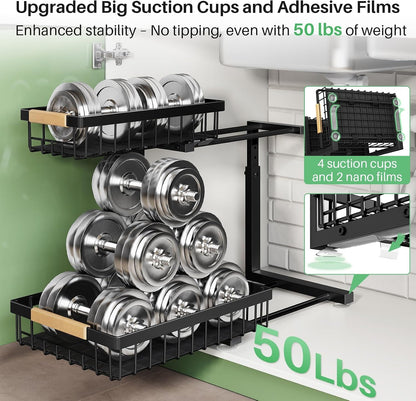 💚2 Tier Under Sink and Cabinet Organizer with Pull Out and Slide Out for Kitchen and Bathroom Storage (2-Pack)