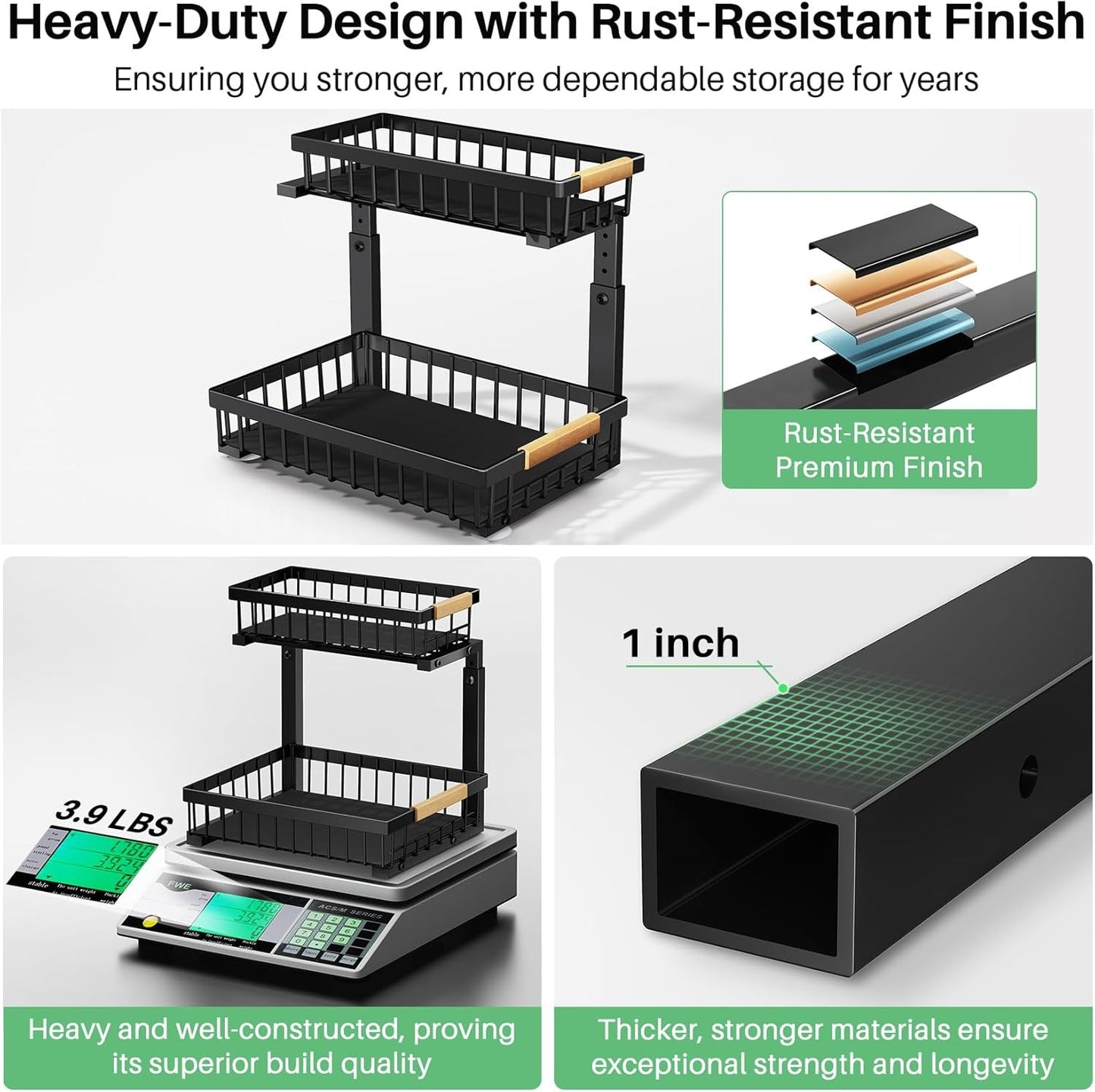 💚2 Tier Under Sink and Cabinet Organizer with Pull Out and Slide Out for Kitchen and Bathroom Storage (2-Pack)